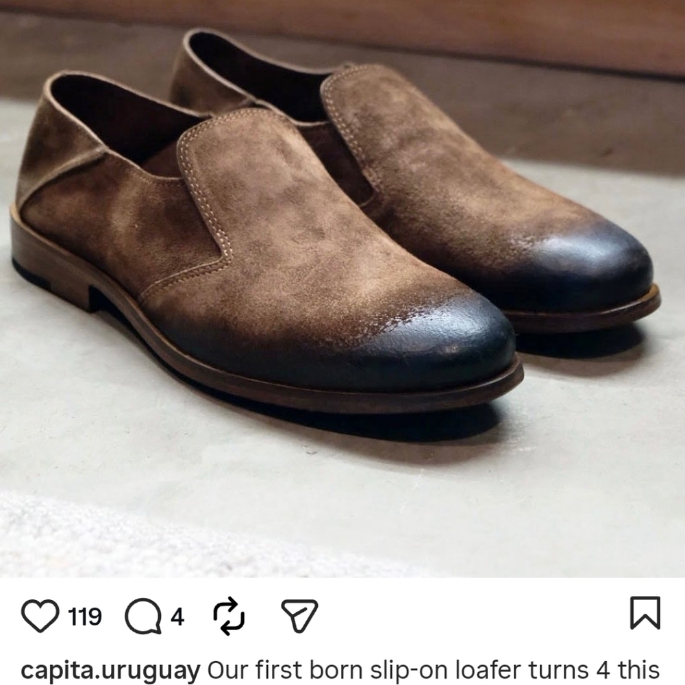 Brown and Black Suede Loafers wax-finished slip-on shoes. Made In Urugay